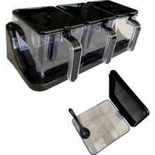 Sönmez Baharatlık, 3'lü, Kristal, Pvc, Şeffaf+Antrasit Kapak (1 ADET:10X9X9 Cm) Toplam En:30 cm