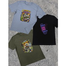 Pidal Giyim Yumuşak Dokulu ve Pamuklu Avantajlı Üçlü Paket Renkli Baskılı Kısa Kollu Erkek Çocuk Tişört