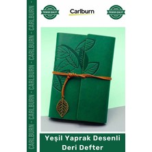Carlburn #defter Kişiye Özel Eskitme Saman Kağıdı Şık Hediye Günlük Ajanda Yeşil Yaprak Desenli Deri Defter