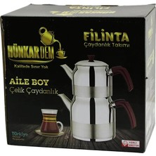 İlkyaz Fashion Filinta Aile Boy Çelik Çaydanlık Seti Çift Kapaklı Renkli Bakalit Kulp Üst Demlik: 1.5l