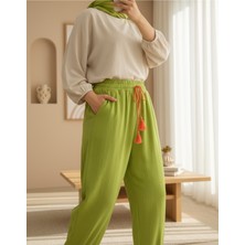 Moda Morfo Paçası Pens Dikişli Bağcık Detaylı Pantolon -F.yeşili