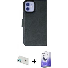 Marsilyan™- iPhone 12 Kılıf Siluet Işık Serisi - Siyah Bilvis 5in1 5d Magic Hayalet Cam Ekran Koruyucu + Yeşil Rainbow Kamera Lens Koruma Cam