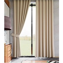 Taç Bej Blackout Işık Geçirmez Kornişli Karartma Saten Perde Lüks Fon Perde Antrasit Düz Dikim