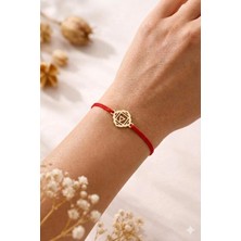925 Ayar Gümüş Papatya Silver Kırmızı Ipli Kök Çakra Makrome Beraberlik Bileklik.rose.gold.rodaj
