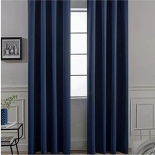 Taç Lacivert Blackout Işık Geçirmez Kornişli Karartma Saten Perde Lüks Fon Perde Antrasit Düz Dikim