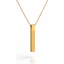 Serelya 316L Çelik Gold Renk Ayetel Kürsi Yazılı Bar Kolye (Zarif Tasarım)