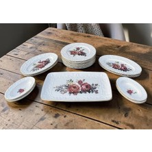 Pinkev Rose 15 Parça 6 Kişilik Seramik Kahvaltı Pasta Sunum Tabağı Takımı Seti