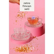 Ucco 2 Kişilik Cam Fincan Seti 225 ml Retro Fincan Çay Kahve Su Espresso Bitki Çayı Bardağı Bardak Seti