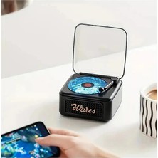 Nemere Nostalji Mini Plak Görünümlü Radyolu Bluetooth Hoparlör 3D Ses Dalgası Retro Müzik Plak Siyah