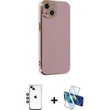 Marsilyan™- iPhone 14 Kılıf Yankı Serisi - Siyah 3D Antistatik Cam Ekran Koruyucu + Yeşil Shine Kamera Lens