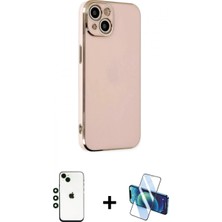 Marsilyan™- iPhone 14 Kılıf Yankı Serisi - Siyah 3D Antistatik Cam Ekran Koruyucu + Yeşil Shine Kamera Lens