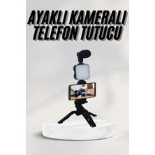 Ronanna Telefon Tutucu LED Işıklı Kumandalı Mikrofon Telefon Vlog Video Kayıt