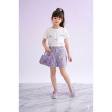 Eylo Bebe Lila Fiyonklu Ekose Etekli Kombin