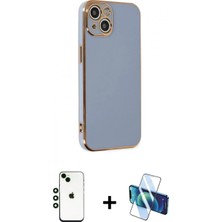 Marsilyan™- iPhone 14 Kılıf Yankı Serisi - Siyah 3D Antistatik Cam Ekran Koruyucu + Yeşil Shine Kamera Lens