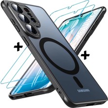 M.TK Moveteck Samsung Galaxy S26 Ultra Kılıf Mat Magsafe Şarj Özellikli Hassas Butonlu Yumuşak Renkli Kenarlı Kapak + Ekran Koruyucu Cam Set 2in1