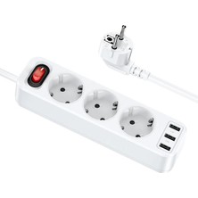 Ronanna Hoco Ns2 3'lü Priz 3 USB 4000W 1.8 Metre Şarj Uzatma Kablosu Akım KORUMALI-(5775)