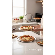 MyBru Paslanmaz Çelik Delikli Pizza Fırın Tepsisi Lahmacun Fırın Tepsisi 3'lü Set 28 32 36 cm