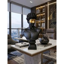 Mirsa Global Modern Dekoratif Biblo – Siyah Gold Detaylı David/ Davut Heykeli, Salon Konsol & Sehpa Üstü Şık Ev Dekorasyonu, Lüks Ofis Aksesuarı
