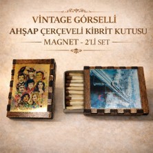 Vintage Görselli Ahşap Çerçeveli Kibrit Kutusu Magnet – 2’li Set
