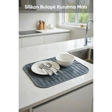 MAİN SHOP Main Shop Kaydırmaz Silikon Bulaşık Kurutma Matı Örtüsü Buzluk Halısı Bulaşıklık Antrasit Renk M-143