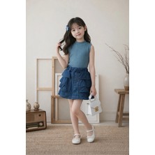 Eylo Bebe Kot Şort Etekli Kız Kombin