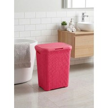 Pembe, Hasır Desenli Kapaklı Çamaşır Sepeti – 55X43X33CM