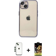 Marsilyan™- iPhone 14 Kılıf Vadi Minimal - Siyah Buffer Cam Ekran Koruyucu + Yeşil Shine Kamera Lens