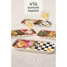 Ucco 4 Adeti Desenli 30X13CM Dikdörtgen Kahve Tatlı Meşrubat Sunum Tepsisi – Dama, Limon ve Çiçek Desenli