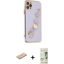 Marsilyan™- iPhone 11 Pro Kılıf Nova Işık Prime - Siyah 20D Premium Cam Ekran Koruyucu + Pembe Renkli Kamera Lens Koruma Cam