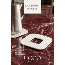 Ucco Porselen Nihale Çaydanlık Demlik Tencere Bardak Altlığı 18 cm Isıya Dayanıklı Sunumluk Beyaz Nihale