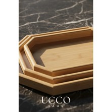 Ucco Premium 3'lü Bambu Tepsi Seti - Sunumluk Kahvaltılık Çay Saati Servis Tepsisi - 40-34-29CM