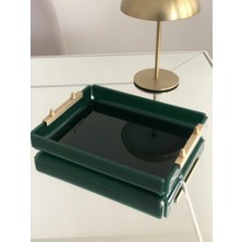 AGBTREND Green Tray -S- Yeşil Renk ve Pirinç Kulplu Dekorasyon ve Sunum Tepsisi