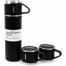 Ronanna Termos Paslanmaz Çelik Termos Siyah Renk 3 Bardaklı Termos Seti