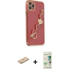 Marsilyan™- iPhone 11 Pro Kılıf Nova Işık Prime - Siyah 20D Premium Cam Ekran Koruyucu + Pembe Renkli Kamera Lens Koruma Cam