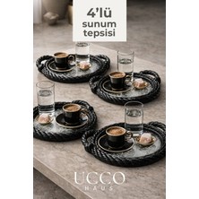 Ucco 4’lü Sunum Tepsisi - Yuvarlak Türk Kahvesi Sunumluk Modern ve Şık Servis Tepsisi - Plastik Tepsi