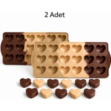 Evolis Kitchen Isıya Dayanıklı Yanmaz Yapışmaz 2 Adeti Silikon Kalpli Çikolata Kalıbı -Buz Kalıbı