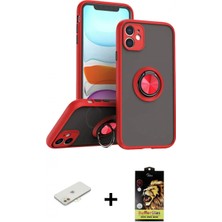 Marsilyan™- iPhone 11 Kılıf Yörünge Çizgi - Siyah Buffer Cam Ekran Koruyucu + Turuncu Renkli Kamera Lens Koruma Cam