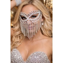 Zurafa Shop Gümüş Renk Sallantılı Taşlı Parti Maskesi - Özel Davet Aksesuarı