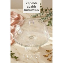 Ucco 33 cm Kapaklı Servis Tabağı - Kek Cheesecake Fanusu Ayaklı Pasta Börek Sunumluk Saklama Kabı Tabak