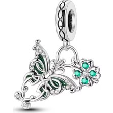 Fubena Kelebek ve Yonca Sallantılı Gümüş Charm