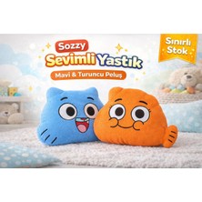 Sozzy 2’li Peluş Yastık Seti Mavi Turuncu Sevimli Karakter Çocuk Dekoratif Yastık