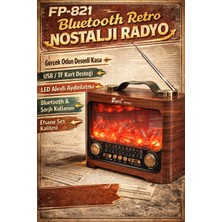 TeknolojiSA FP-821 LED Alev Efektli Nostaljik Bluetooth Radyo | Retro Tasarım Hoparlör & Müzik Çalar