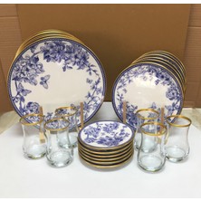 Pinkev Butterfly 24 Parça Seramik Pasta Servis Tabağı Çay Bardağı Seti