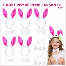 Popüler Sepet Şeker Pembesi Tavşan Sahne Seti 6&amp;#39;lı Set Taç Papyon Kuyruk