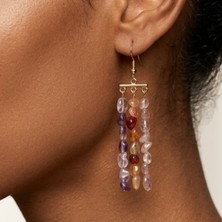 THEIA GemWorks Goda - Ametist, Akik ve Çilek Kuvars Taşlı El Yapımı Küpe