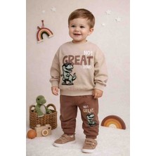 Uçurtma Baby Kids Deco Dinazor Baskılı Mevsimlik Erkek Çocuk Alt Üst Eşofman 2'li Takım Iki Iplik