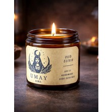 Umay Aura Oud Kokulu Aromaterapi El Yapımı Mum %100 Soya Wax Amber Cam Kavanoz 100 cc