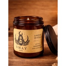 Umay Aura Sandal Ağacı Kokulu Aromaterapi El Yapımı Mum %100 Soya Wax Amber Cam Kavanoz 210 cc