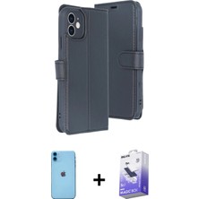 Marsilyan™- iPhone 11 Kılıf Siluet Işık Serisi - Siyah Bilvis 5in1 5d Magic Hayalet Cam Ekran Koruyucu + Mavi Neon Fosforlu Kamera Lens