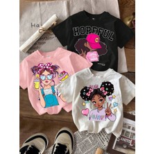CC Collection Kız Çocuk Baskılı Tişört Pamuklu Yazlık 3'lü Renkli Desenli Tshirt